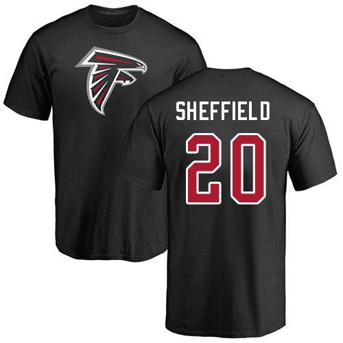 Atlanta Falcons Men Black Kendall Sheffield Name And Number Logo NFL Football #20 T Shirt